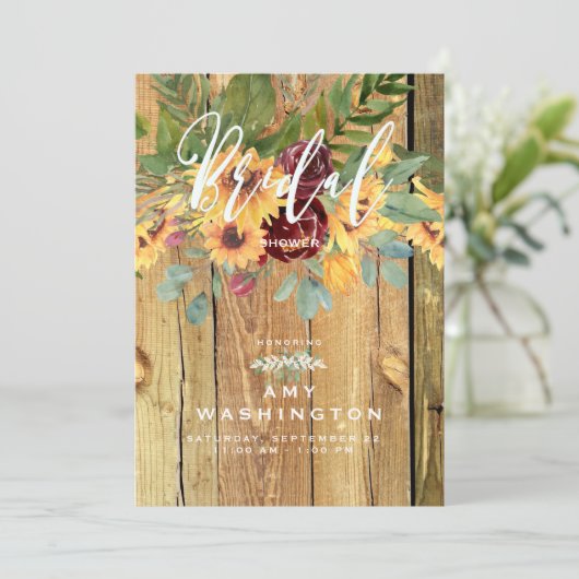 Rustikales Tanzen Sonnenblumen Dusty Rose Brautpar Einladung (Stehend Vorderseite)