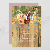 Rustikales Tanzen Sonnenblumen Dusty Rose Brautpar Einladung (Vorne/Hinten)