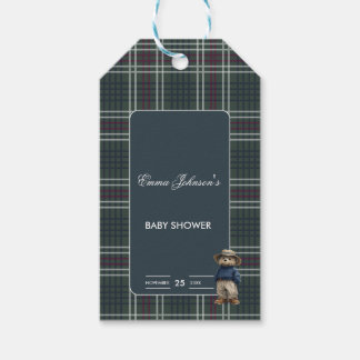Rustikales Tartan Bear Baby Dusche Gefallen Tag Geschenkanhänger