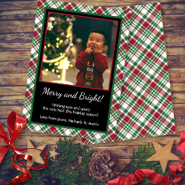 Rustikales Tartan Kariert Merry & Bright Foto Weih Feiertagskarte