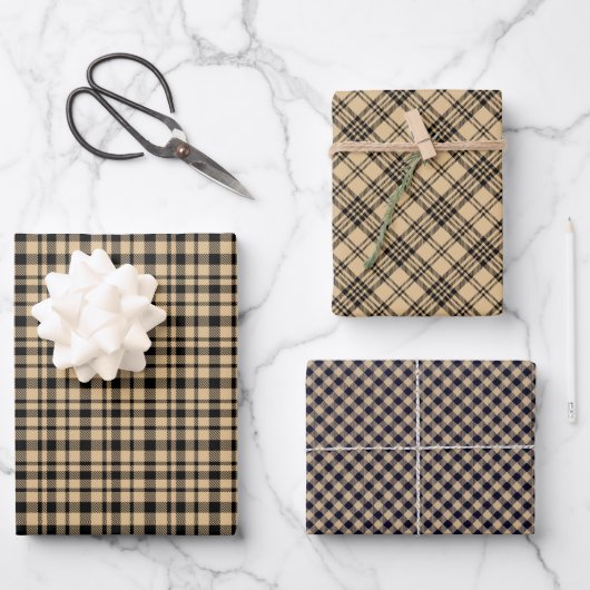 Rustikales Tartan Kariertes Muster Drei Seiten Geschenkpapier Set (Vorderseite)