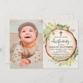 Rustikales Taufwald Foto Einladung (Vorne/Hinten)