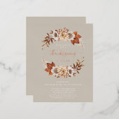 Rustikales Taupe Fall Blumendörfchen Erntedank Folie Einladungspostkarte (Vorderseite/Rückseite)