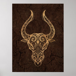 Rustikales Taurus Zodiac Zeichen auf Stone Effekt Poster