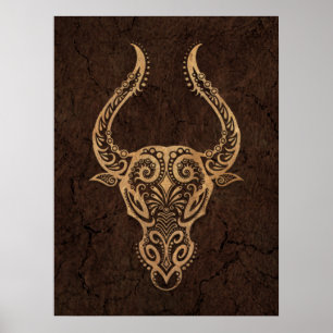 Rustikales Taurus Zodiac Zeichen auf Stone Effekt Poster