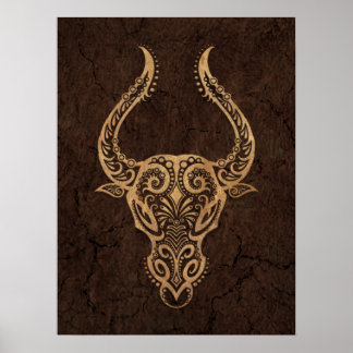 Rustikales Taurus Zodiac Zeichen auf Stone Effekt Poster