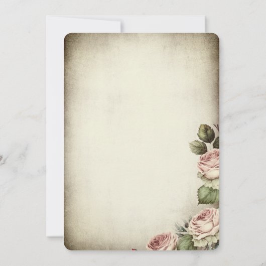 Rustikales Tee-Set, String-Leuchten, Rose-Brautpar Einladung (Rückseite)