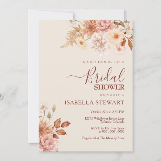 Rustikales Terracotta Boho Fall Foliage Brautparty Einladung (Vorderseite)