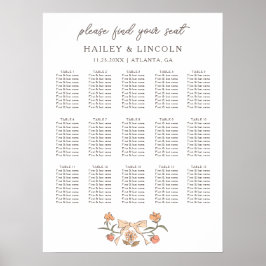 Rustikales Terracotta Bow Floral Wedding Chart Poster