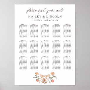 Rustikales Terracotta Bow Floral Wedding Chart Poster