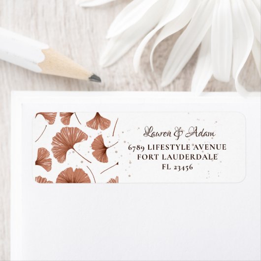 Rustikales Terracotta-Foliage-Hochzeitlabel (Insitu)