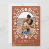 Rustikales Terracotta-Foto Save the Date (Vorderseite)