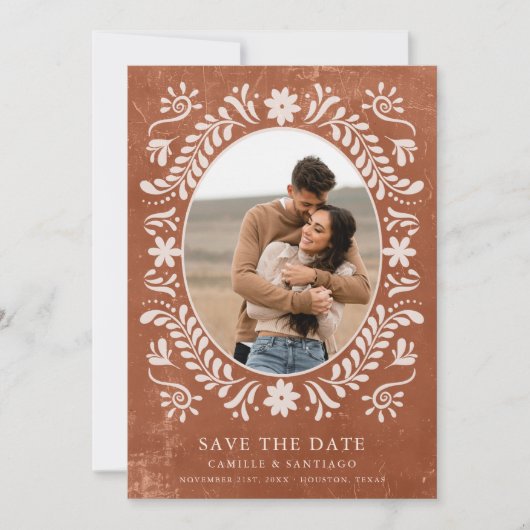 Rustikales Terracotta-Foto Save the Date (Vorderseite)