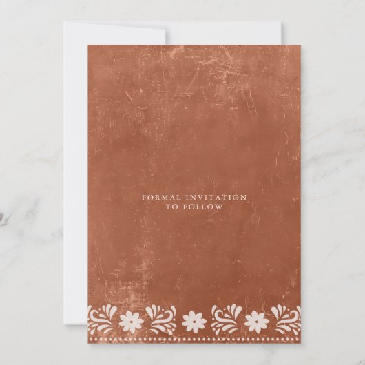 Rustikales Terracotta-Foto Save the Date (Rückseite)