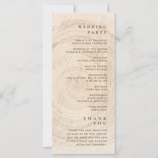 Rustikales Terracotta-Hochzeitsprogramm für Holz (Rückseite)