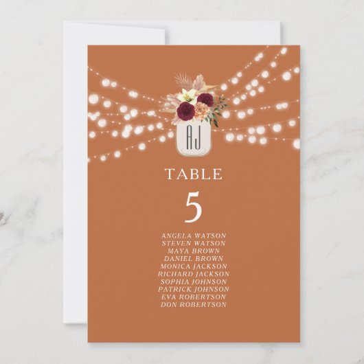 Rustikales Terracotta Orange Wedding Chart (Vorderseite)
