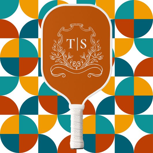 Rustikales Terrakotta-Monogramm Initial Klassisch Pickleball Schläger