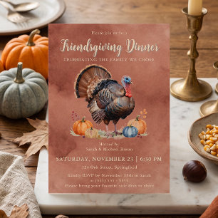 Rustikales Terrakotta-Truthahn-Friendsgiving-Dinne Einladung