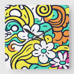 Rustikales Terrakotta-Wildblumen-Boho-Eklektisches Quadratische Wanduhr