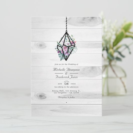 Rustikales Terrarium QR Code Garden Wedding Einladung (Stehend Vorderseite)