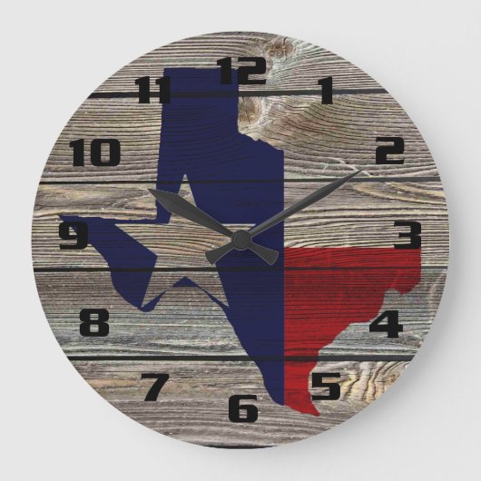 Rustikales Texas auf authentisch aussehendem Holz Große Wanduhr (Vorderseite)