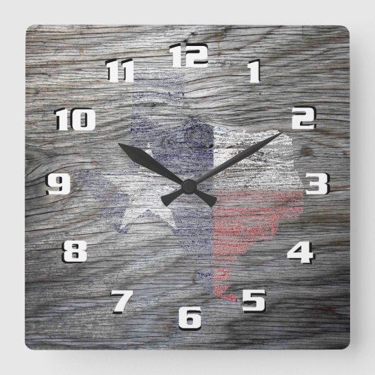 Rustikales Texas-Flag auf Holzstruktur Quadratische Wanduhr (Vorderseite)