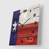 Rustikales Texas-Flag auf Holztextilien gedruckt Quadratische Wanduhr (Winkel)