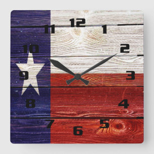 Rustikales Texas-Flag auf Holztextilien gedruckt Quadratische Wanduhr