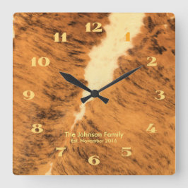 Rustikales Texas Longhorn Leder drucken Quadratische Wanduhr