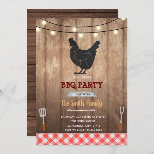 Rustikales Thema der Grillen von Hühnern Einladung (Vorne/Hinten)
