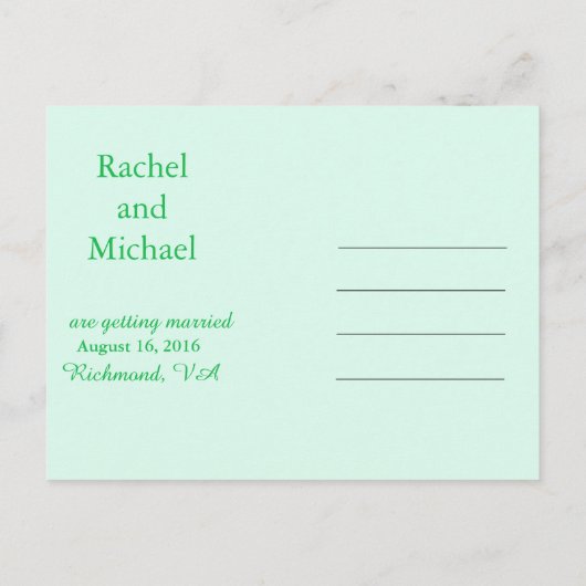 Rustikales Thema Save the Date grün Ankündigungspostkarte (Rückseite)