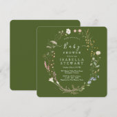 Rustikales Thema Wildblume Moss Green Baby Dusche Einladung (Vorne/Hinten)