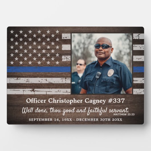 Rustikales Thin Blue Line-Foto Fotoplatte (Vorderseite)