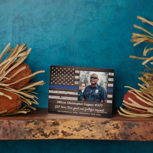 Rustikales Thin Blue Line-Foto Fotoplatte (Seite)