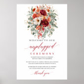 Rustikales tiefrotes Herbst-Unplugged-Ceremony-Sch Poster (Vorne)