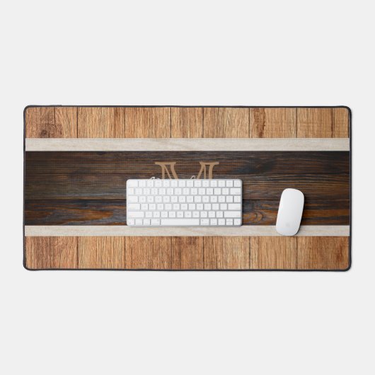Rustikales Ton Monogramm Stripe Tan Schreibtischunterlage (Tastatur & Maus)