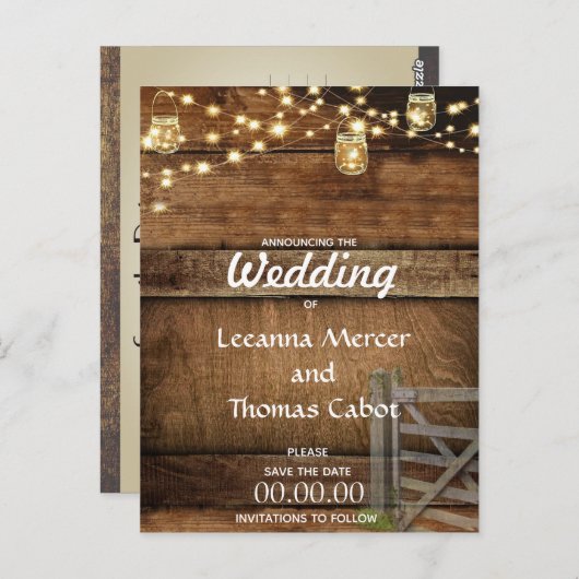 Rustikales Tor Save the Date Postkarte (Vorne/Hinten)