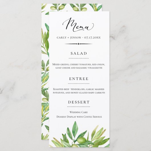 Rustikales toskanisches Hochzeitsmenü Menükarte (Vorne/Hinten)