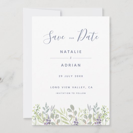 Rustikales, traumhaftes Olivenrosmarin Save The Date (Vorderseite)