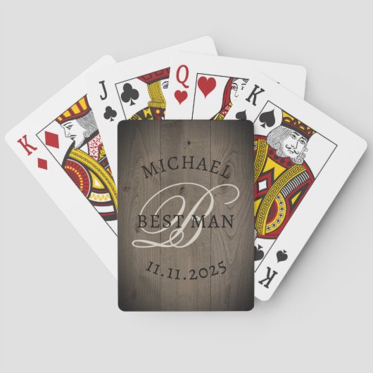 Rustikales Trauzeuge-Monogramm Spielkarten (Rückseite)