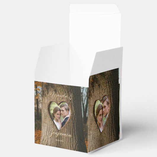 Rustikales Tree Bark Heart Foto Wedding Geschenkschachtel (Geöffnet)