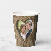 Rustikales Tree Bark Heart Foto Wedding Pappbecher (Rückseite)