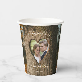 Rustikales Tree Bark Heart Foto Wedding Pappbecher