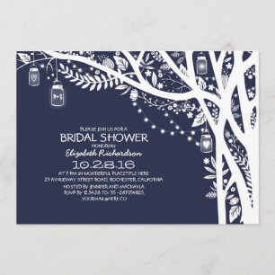 Rustikales Tree Mason Jar Lights Navy Brautparty Einladung
