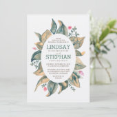 Rustikales Tremgold Blätter Forest Garden Hochzeit Einladung (Stehend Vorderseite)