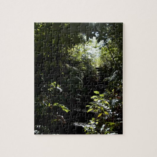 Rustikales Treppenhaus/Fußweg im Wald, Sonnenlicht Puzzle (Vertikal)