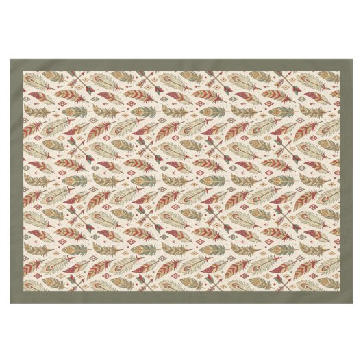 Rustikales Tribal Tablecloth Feather Arrow Muster Tischdecke (Vorderseite (Horizontal))