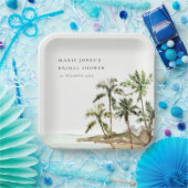 Rustikales Tropical Palm Tree Beach Sand Brautpart Pappteller (Party)