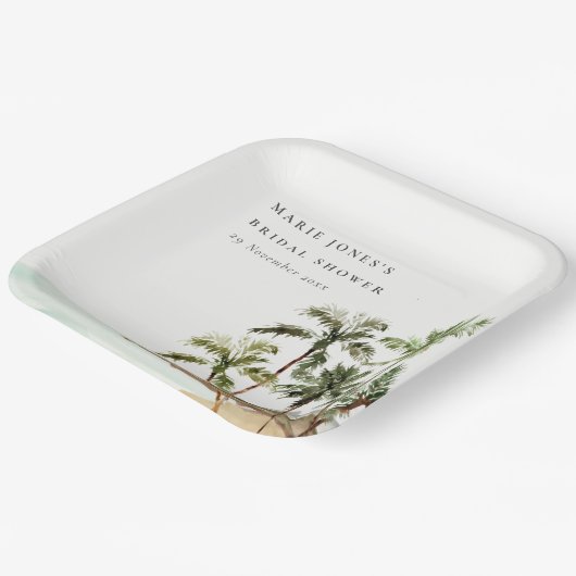 Rustikales Tropical Palm Tree Beach Sand Brautpart Pappteller (Gewinkelt)