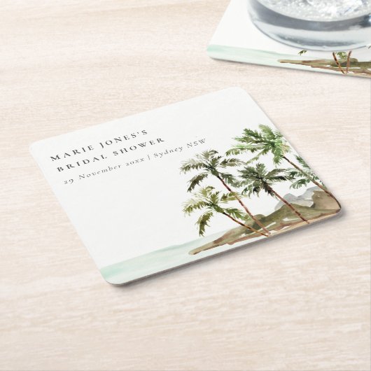 Rustikales Tropical Palm Tree Beach Sand Brautpart Rechteckiger Pappuntersetzer (angewinkelt)